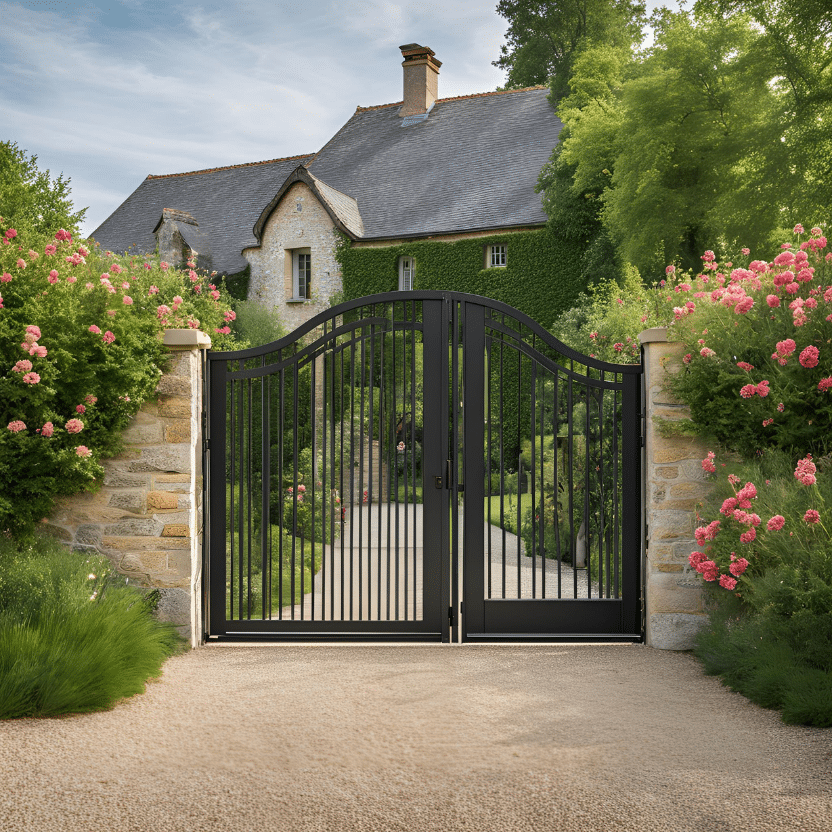 Portail Alu ajouré avec vantaux inégaux en Maine et Loire