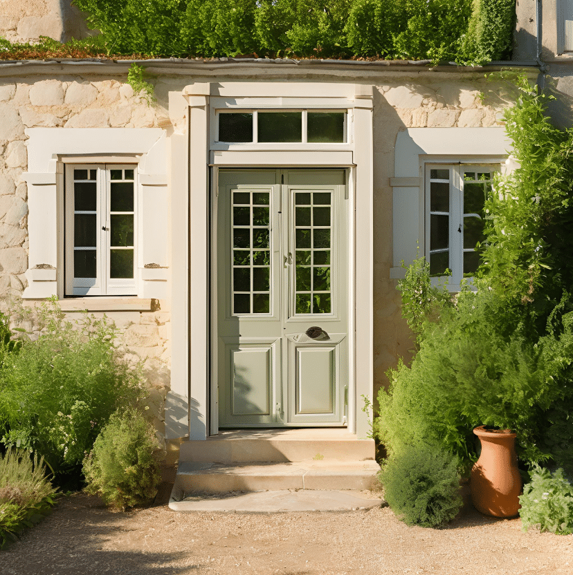 Porte d'entrée en PVC RAL 6021 en Maine et Loire