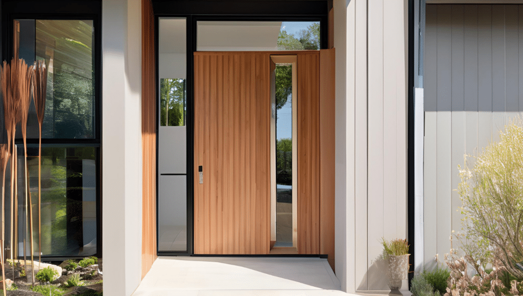 Porte d'entrée bois moderne dans le Maine et Loire