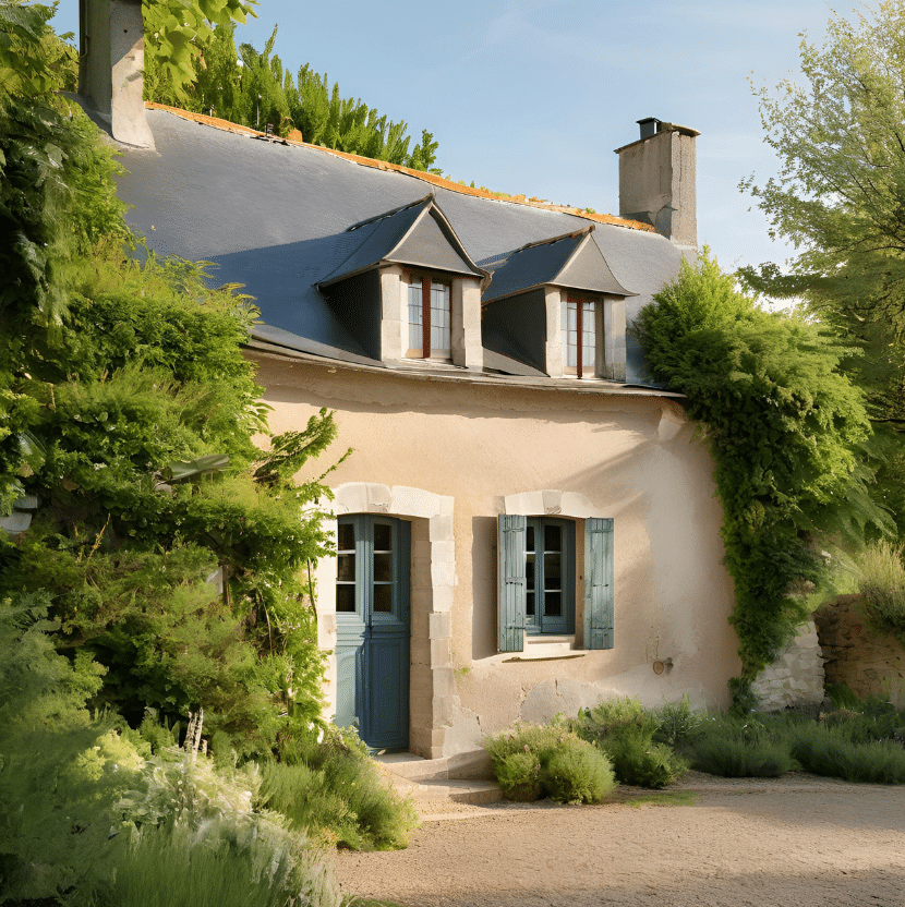 Porte d'entrée classique en bois avec petits bois intégrés dans le Maine et Loire