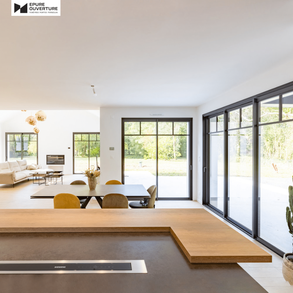 Grandes baies vitrées en aluminium dans une maison contemporaine à Angers